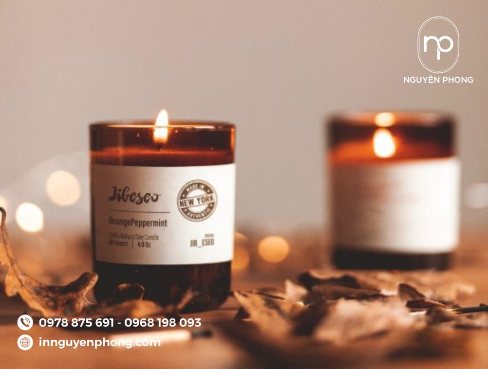 Logo công ty in dán nến thơm